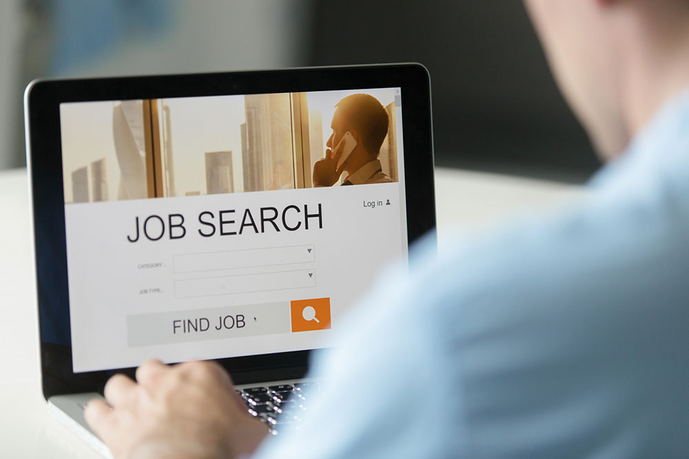 Job searching on laptop